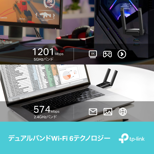 AX1800 デュアルアンテナ搭載ハイパワーUSB Wi-Fi子機 5