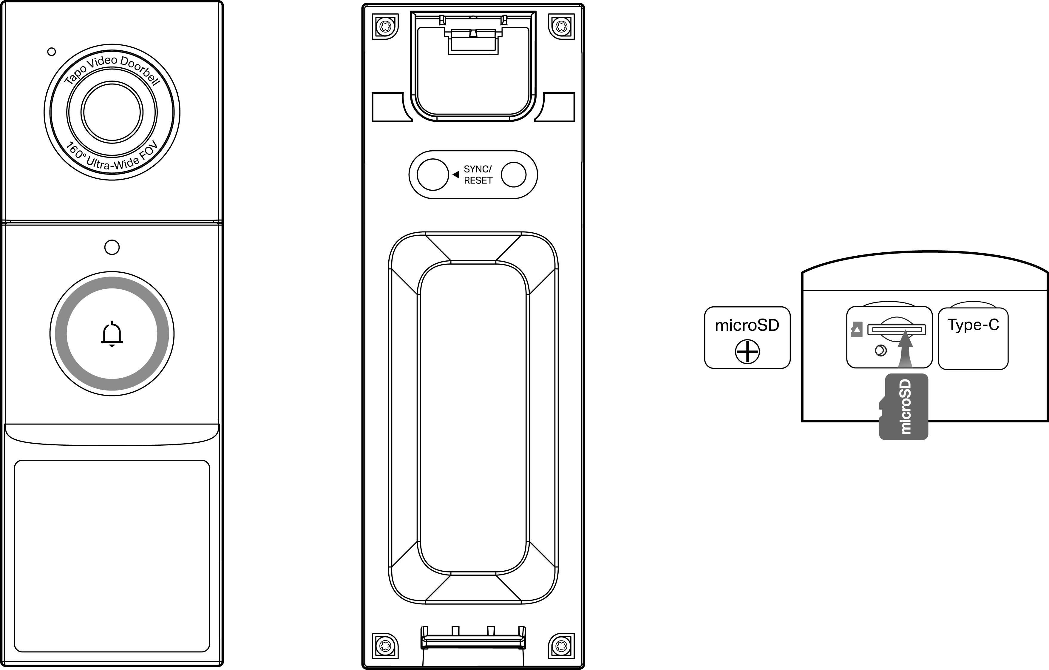 Front, back, and bottom panels of the doorbell