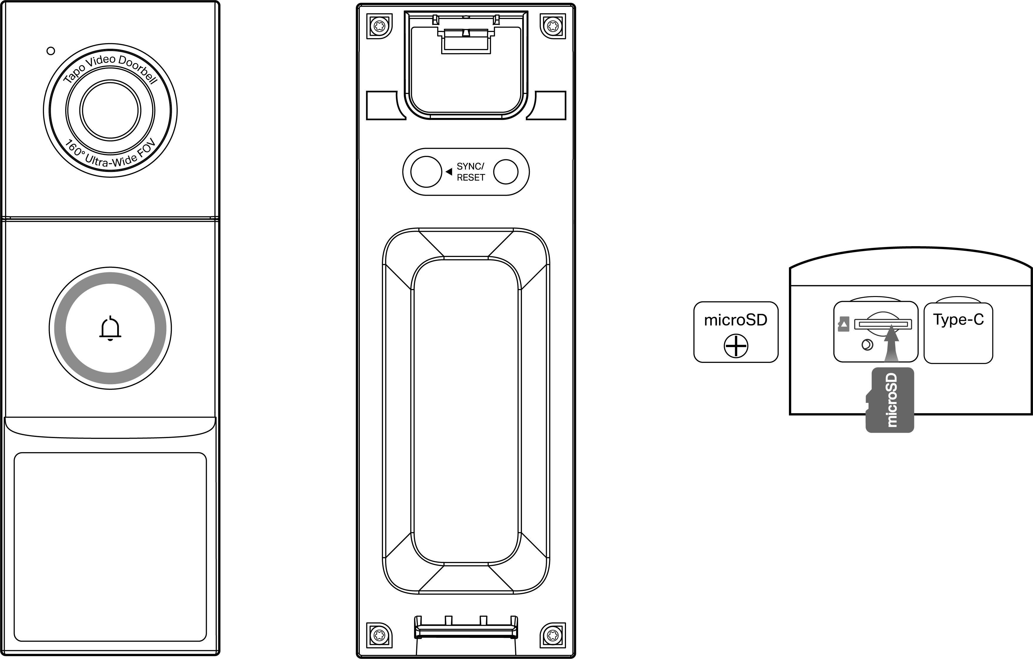 Front, back, and bottom panels of the doorbell