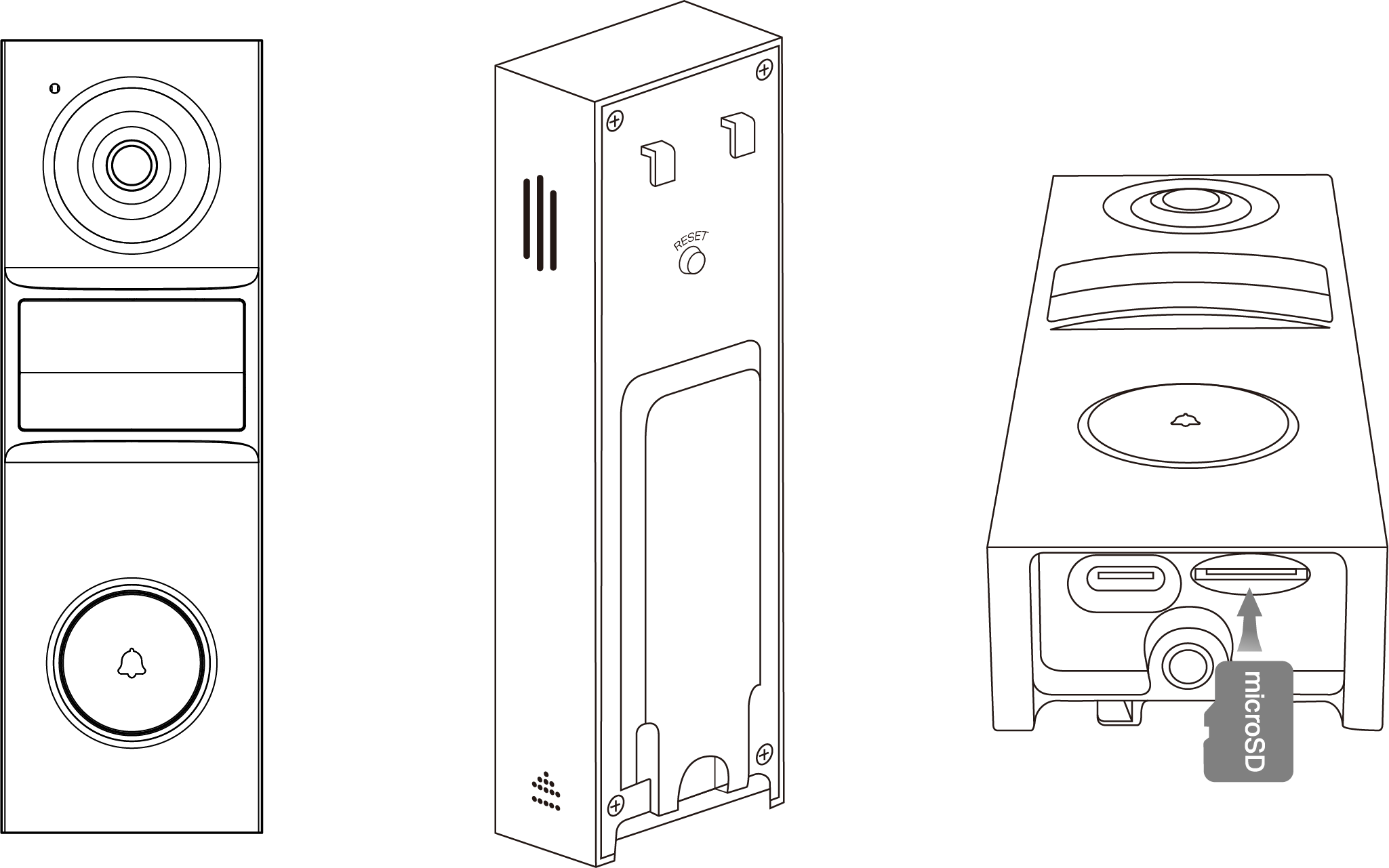 Doorbell front panel, right/back panel, and bottom panel