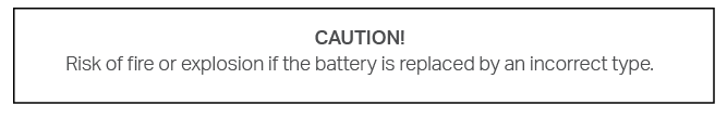 caution message on replacing the battery