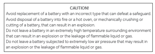 caution message on the battery