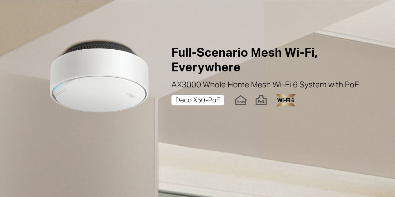 TP-Link Deco AX3000 PoE Mesh WiFi(Deco X50-PoE), Ceiling/Wall