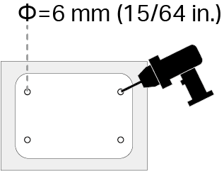 Displays drilling four screw holes according to the mounting template sticker