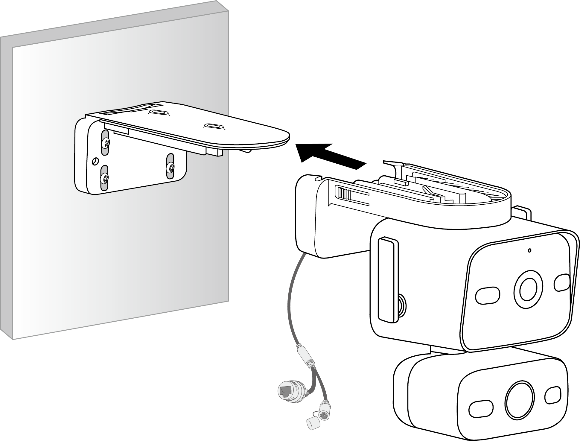 Displays how to attach the camera to the bracket