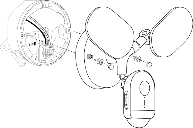 Image of securing the floodlight camera to the bracket