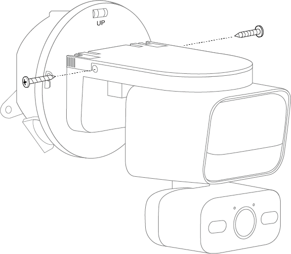 Image of securing the floodlight camera to the bracket