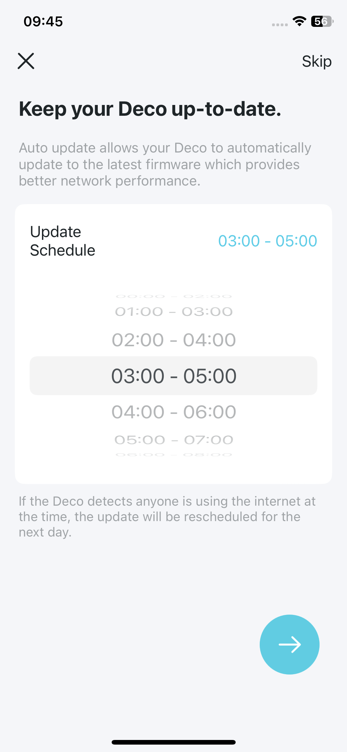 Image displaying how to set auto-update schedule for your Deco
