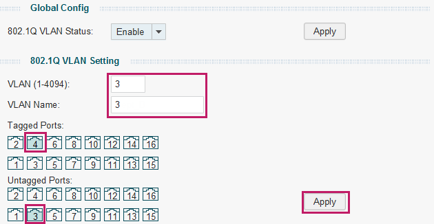 Creating VLAN 3 and Adding Ports to the VLAN