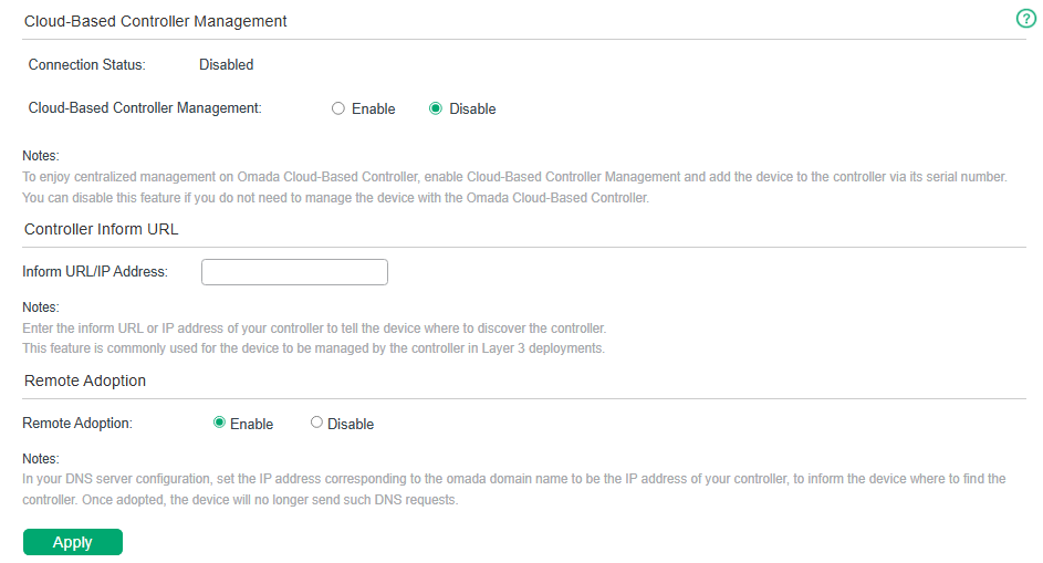 Configuring Controller Settings