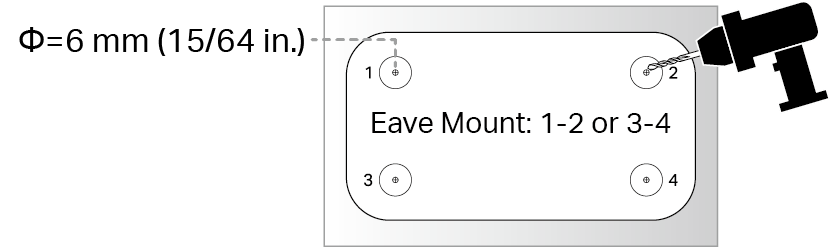 Displays drilling two screw holes according to the mounting template sticker