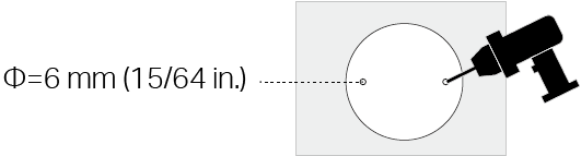 Displays drilling two holes with a diameter of 6 mm (15/64 in.) according to the template