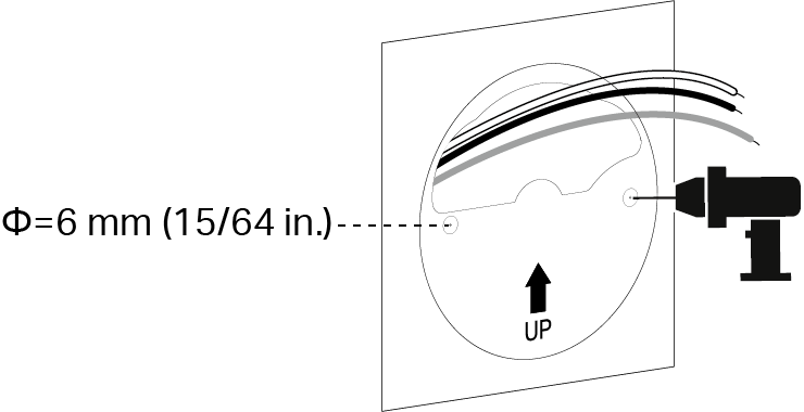 Image of drilling two holes with a diameter of 6 mm (15/64 in.) according to the template sticker