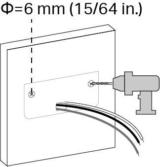 Image of drilling two holes with a diameter of 6 mm (15/64 in.) according to the template sticker