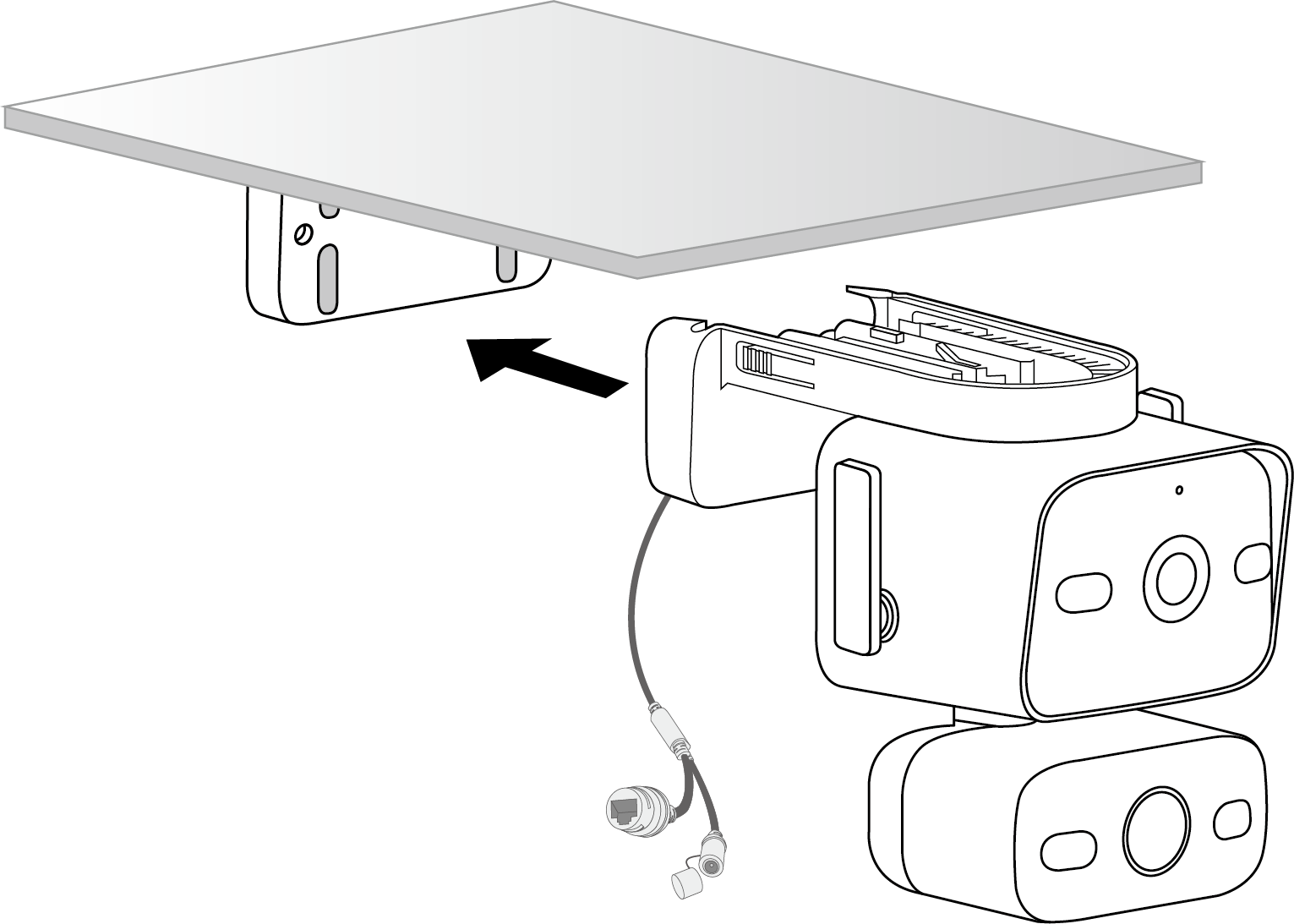 Displays how to attach the camera to the bracket