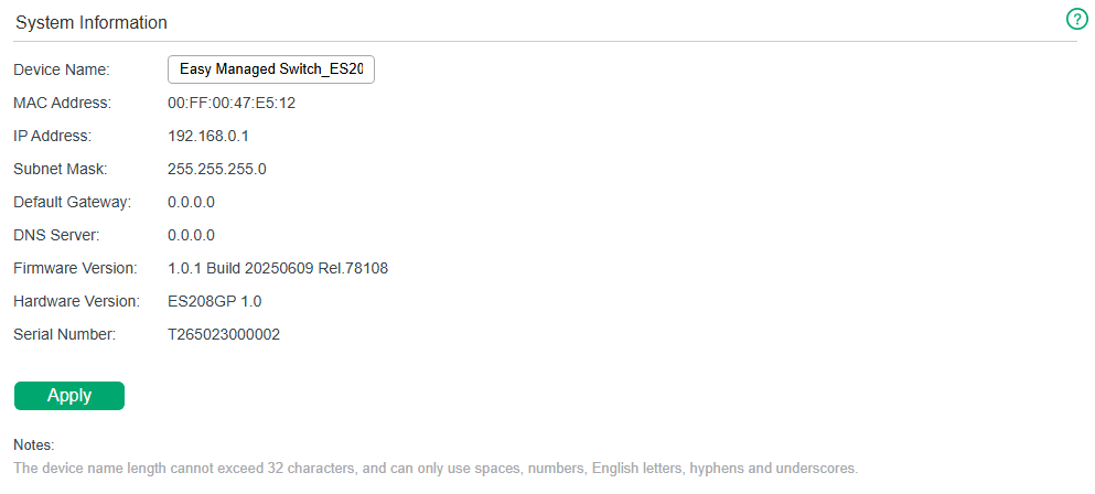 Specifying the Device Name