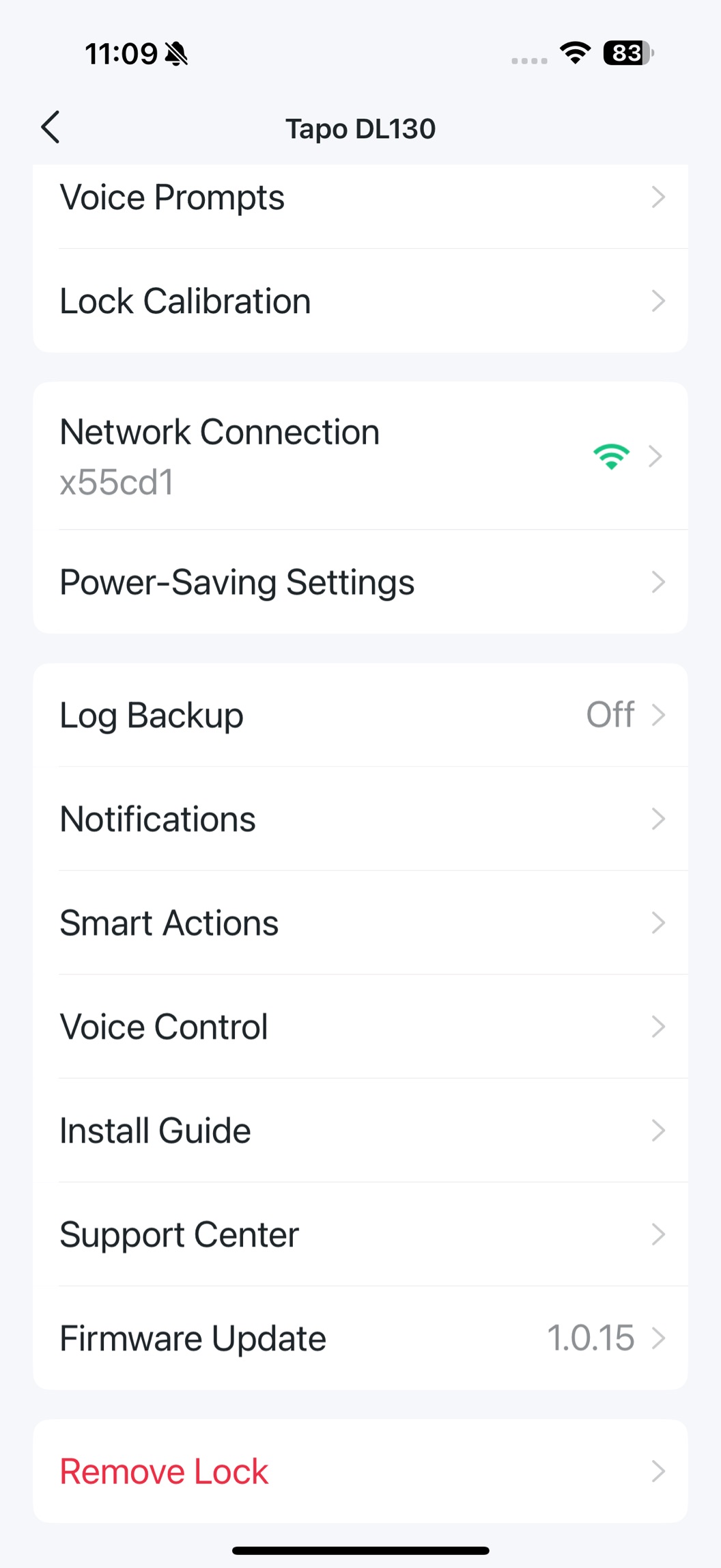 Remove on the Setting page