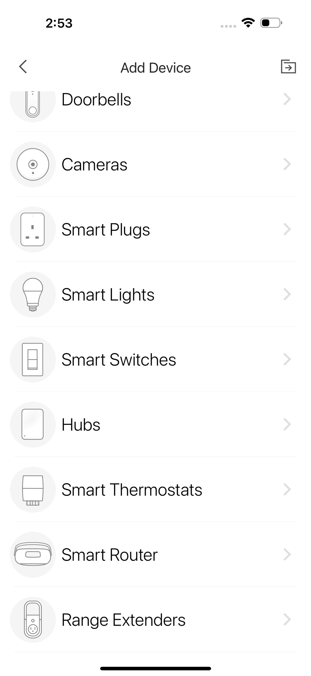 Add device page in the app
