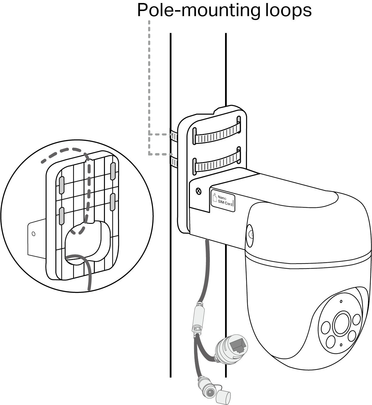 Displays how to install the camera on a pole