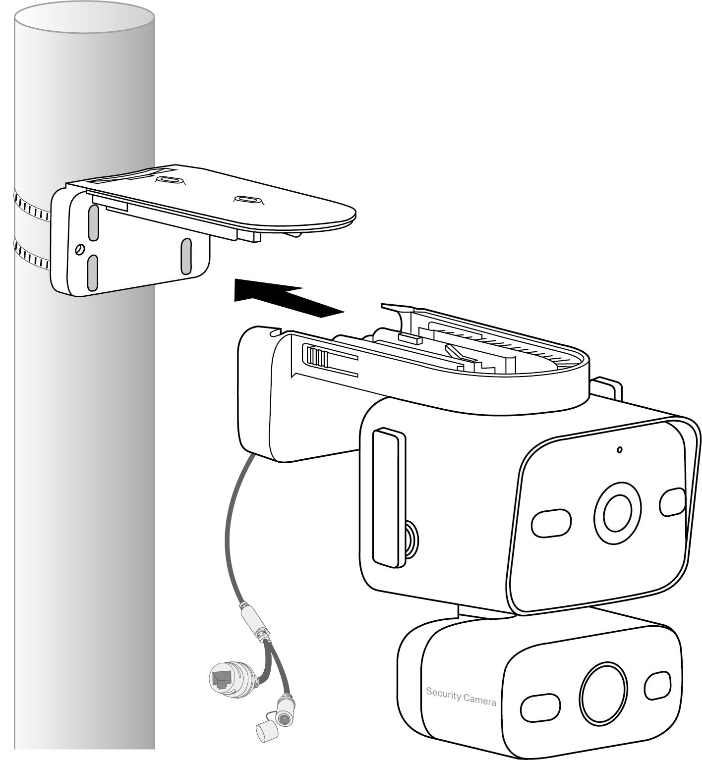 Display how to attach the camera to the bracket