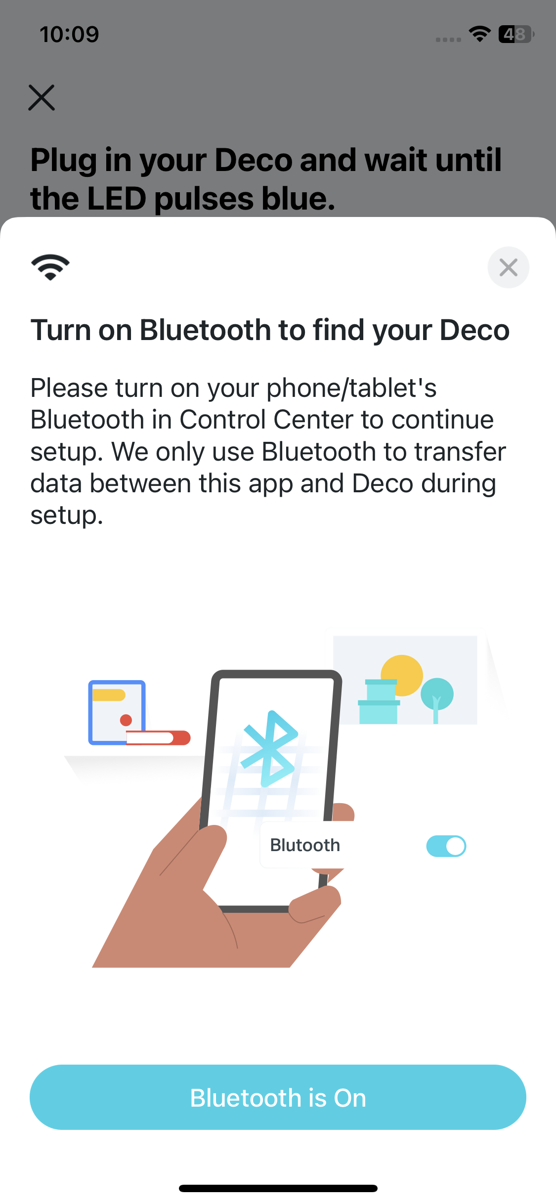 Image displaying how to turn on Bluetooth to find your Deco