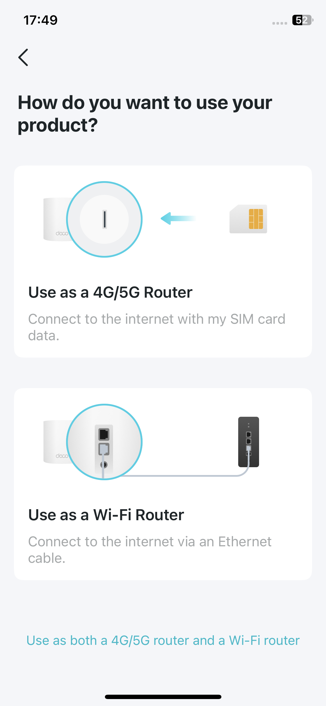 Image displaying two operation modes: use as a 4G/5G router or use as a wireless router
