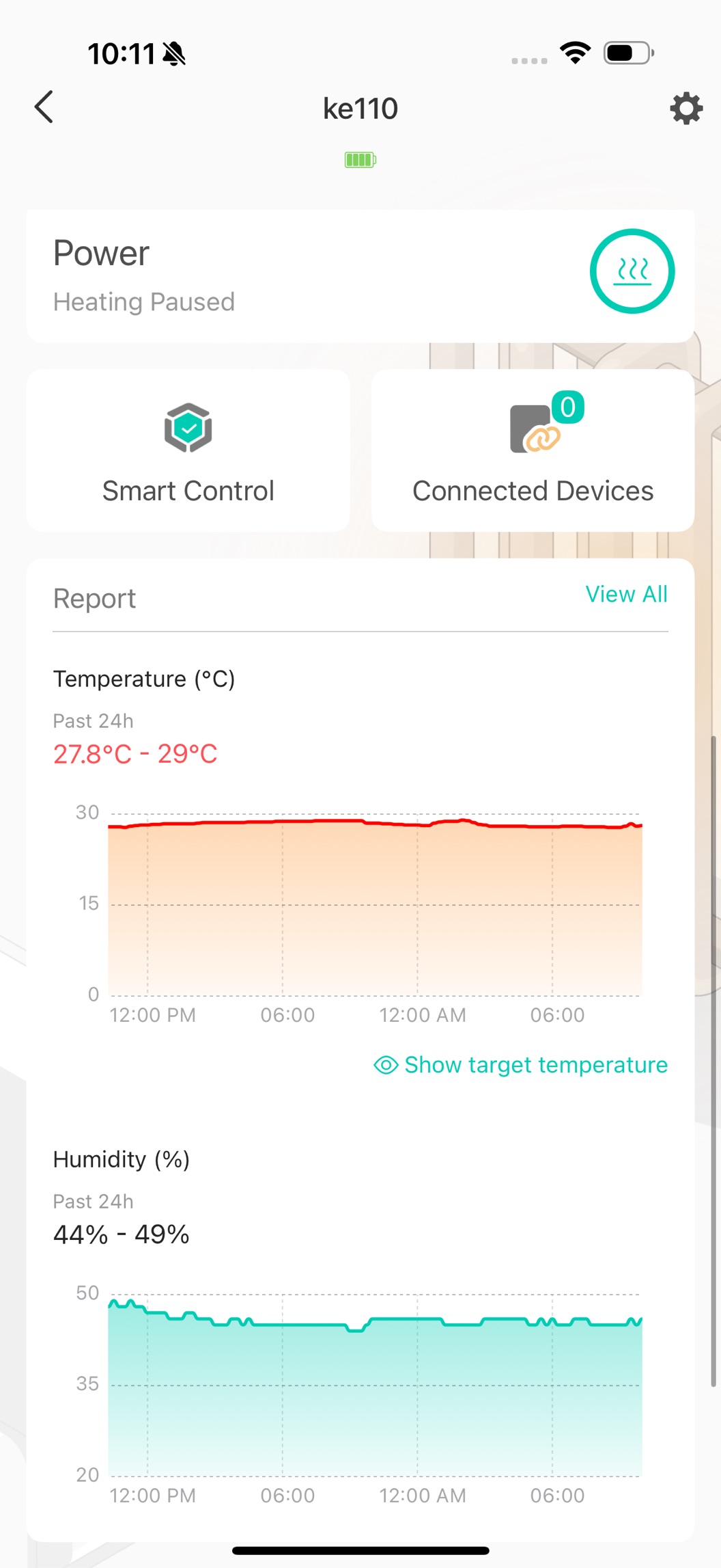 Status Page-Temperature and Humidity table