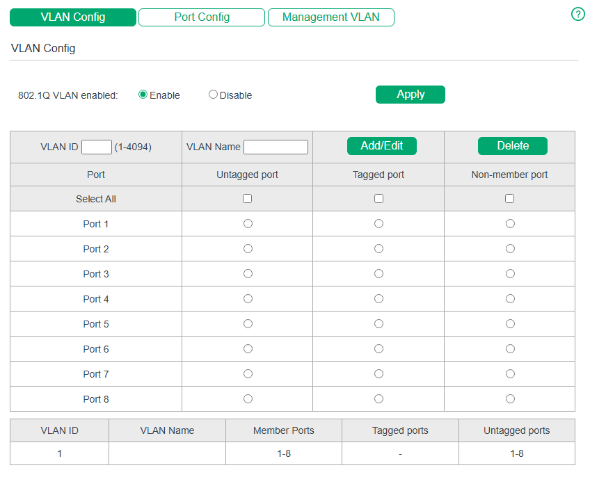 Configuring 802.1Q VLAN