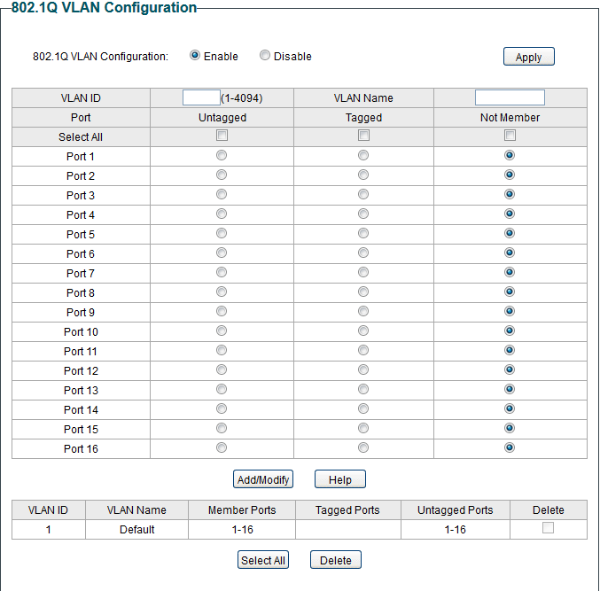 Configuring 802.1Q VLAN