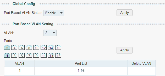 Configuring Port Based VLAN