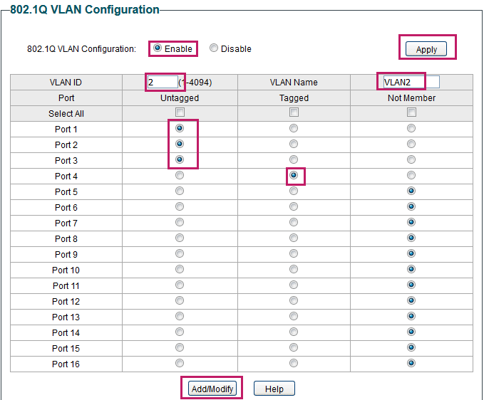 Configuring 802.1Q VLAN