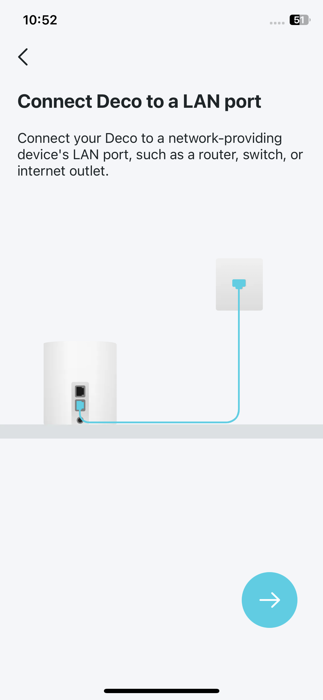 Image displaying how to connect your Deco to an Ethernet outlet via an Ethernet cable