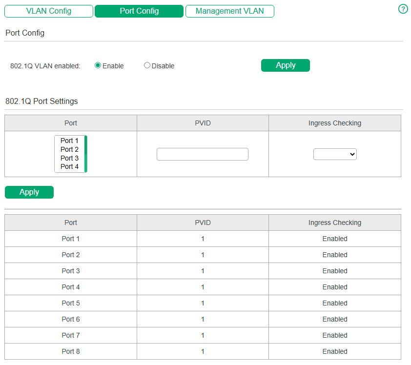 Configuring 802.1Q PVID