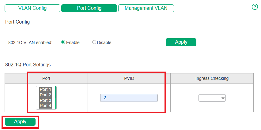 Configuring 802.1Q PVID