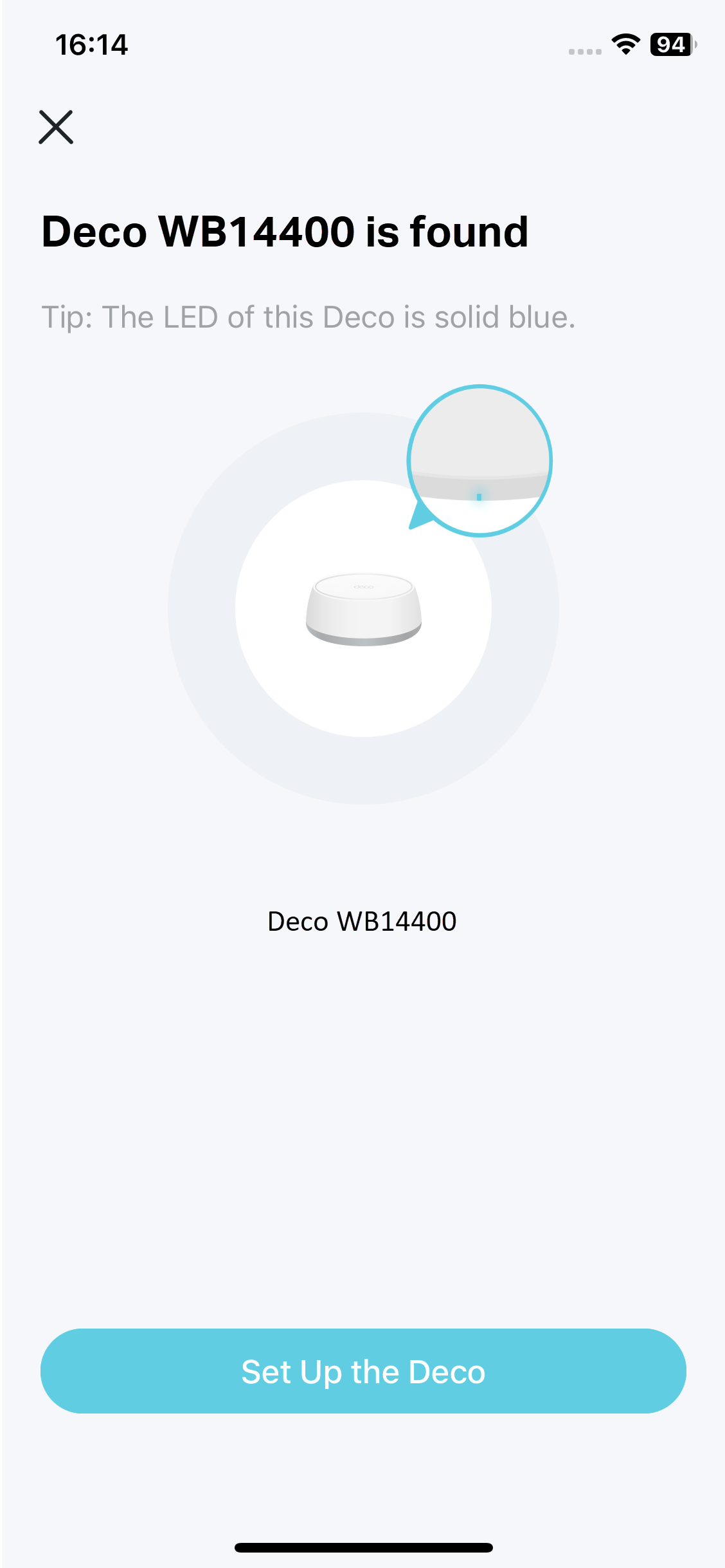 Image displaying your Deco is found by the app.