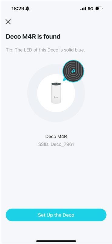 Image displaying your Deco is found by the app.