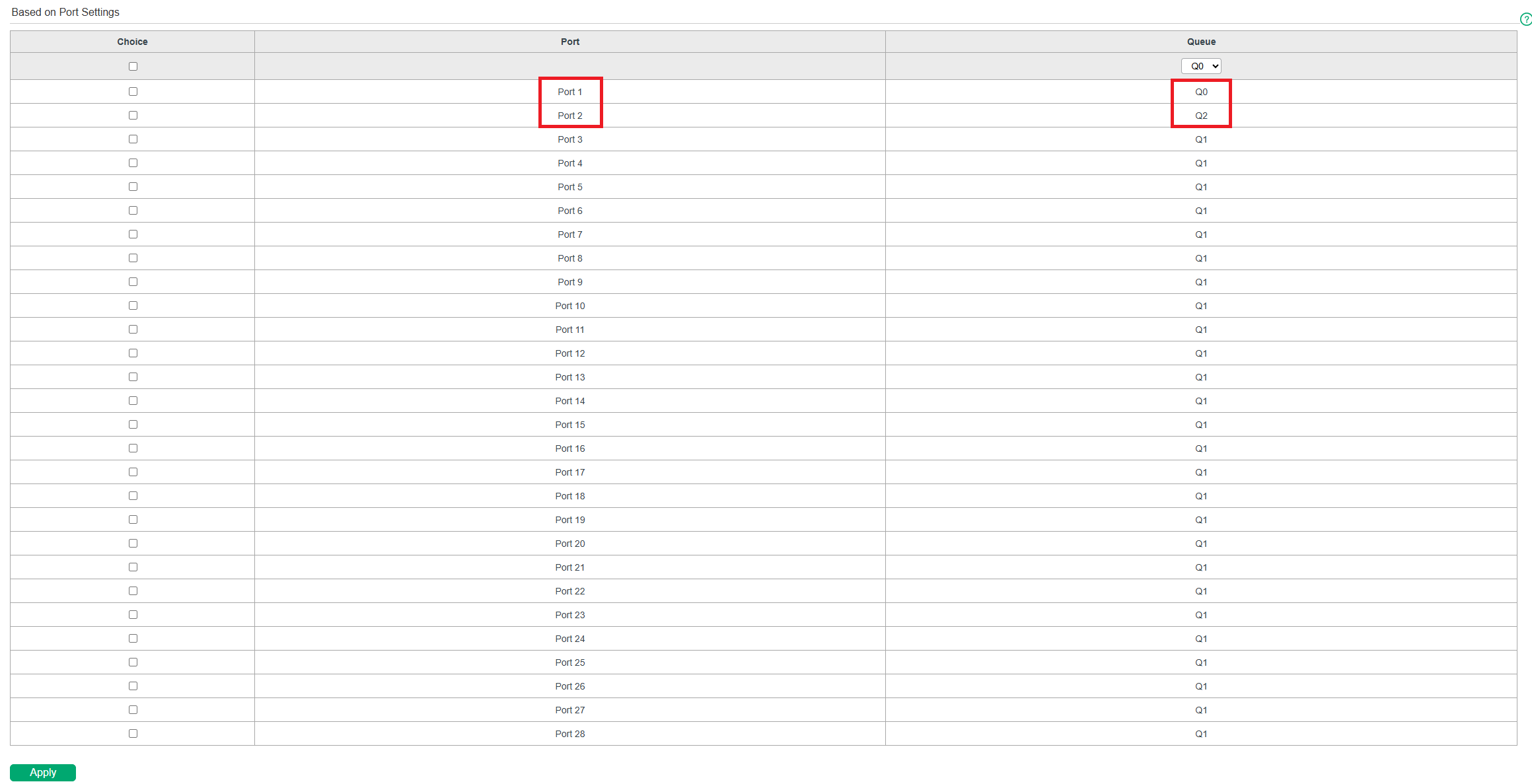 Configuring Based on Port Settings