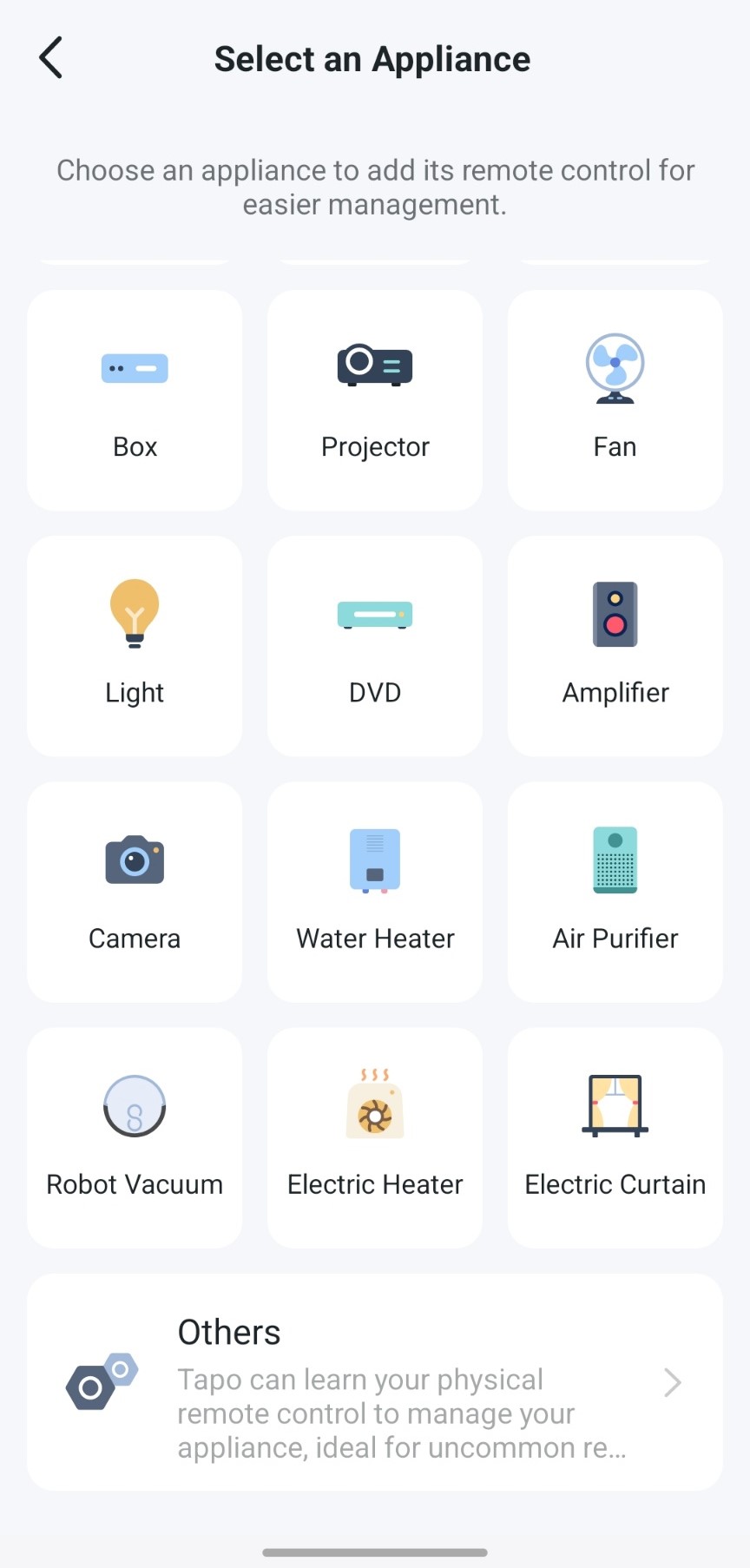 Select appliance type