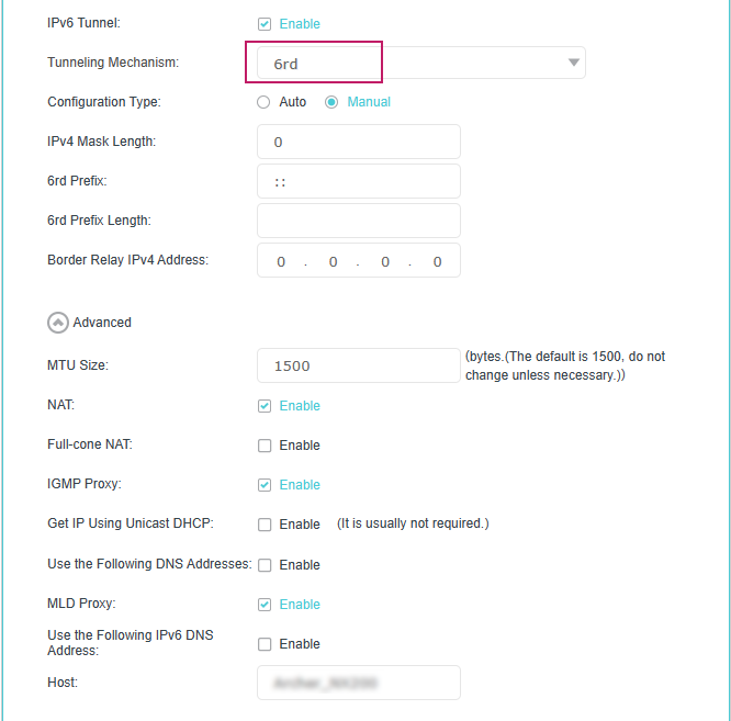 6rd configuration page