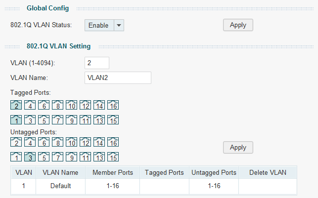 Configuring 802.1Q VLAN