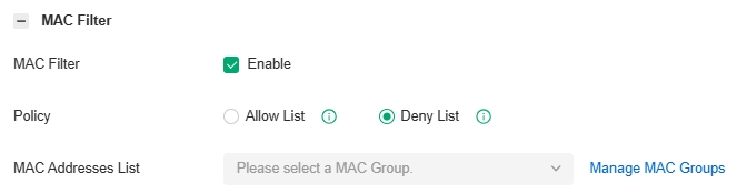 Configure MAC Filtering