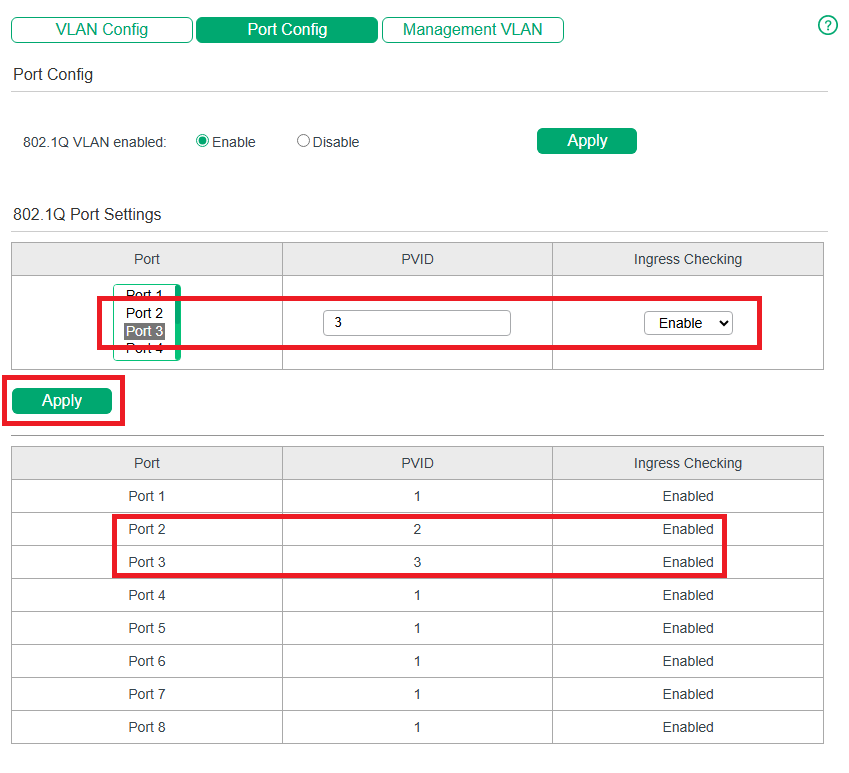 Configuring 802.1Q PVID