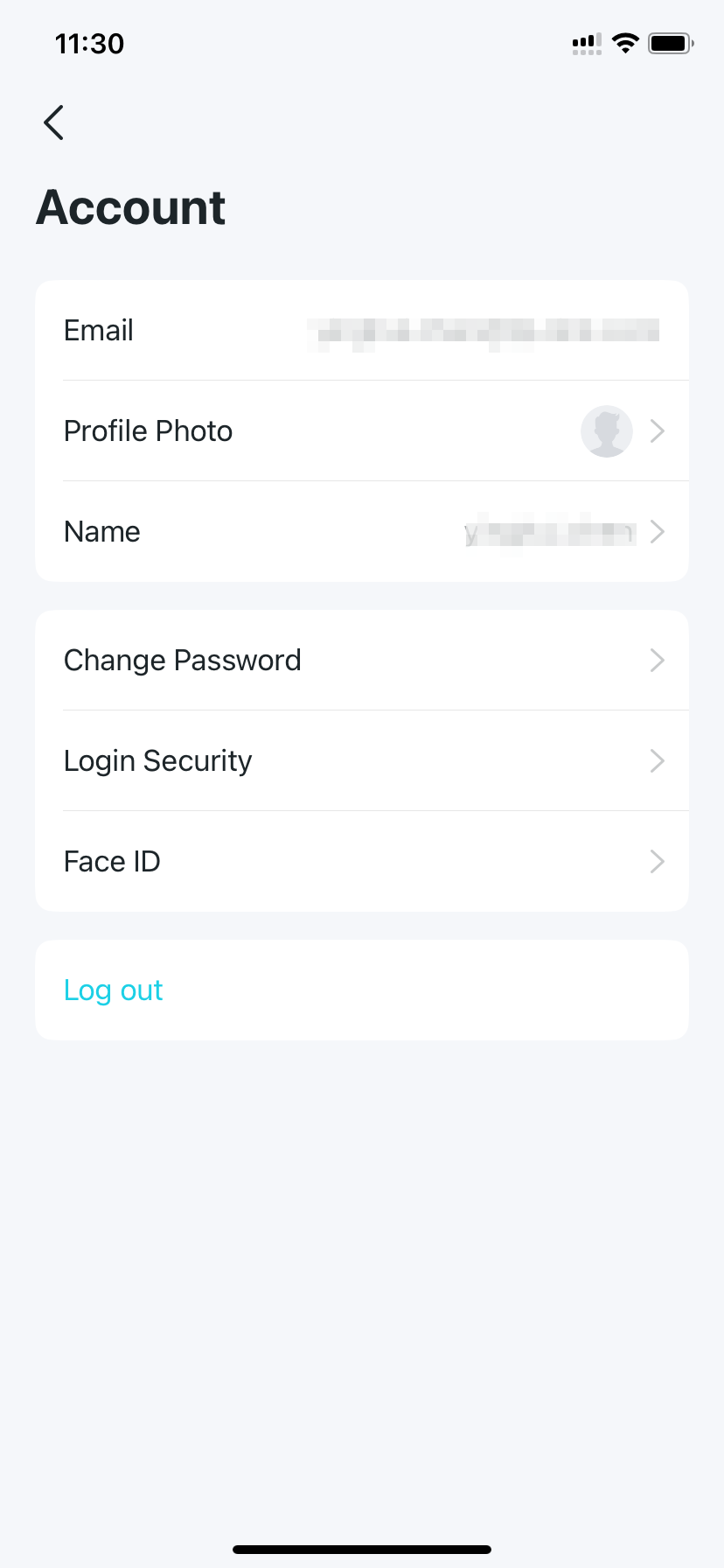 Account settings page