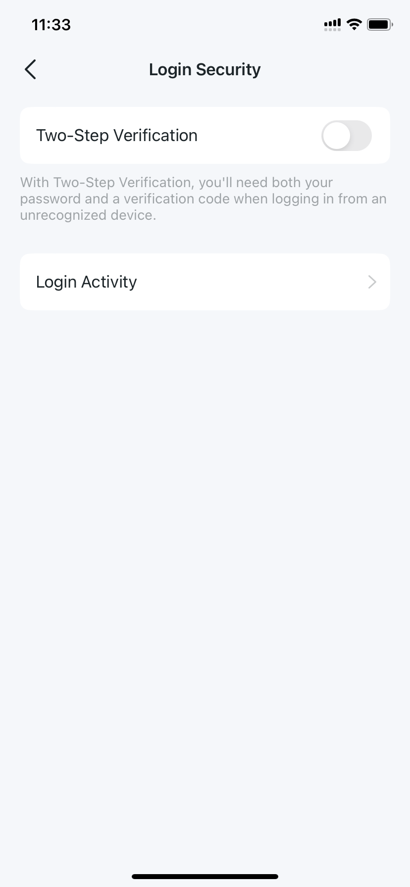 Two-Step Verification settings page