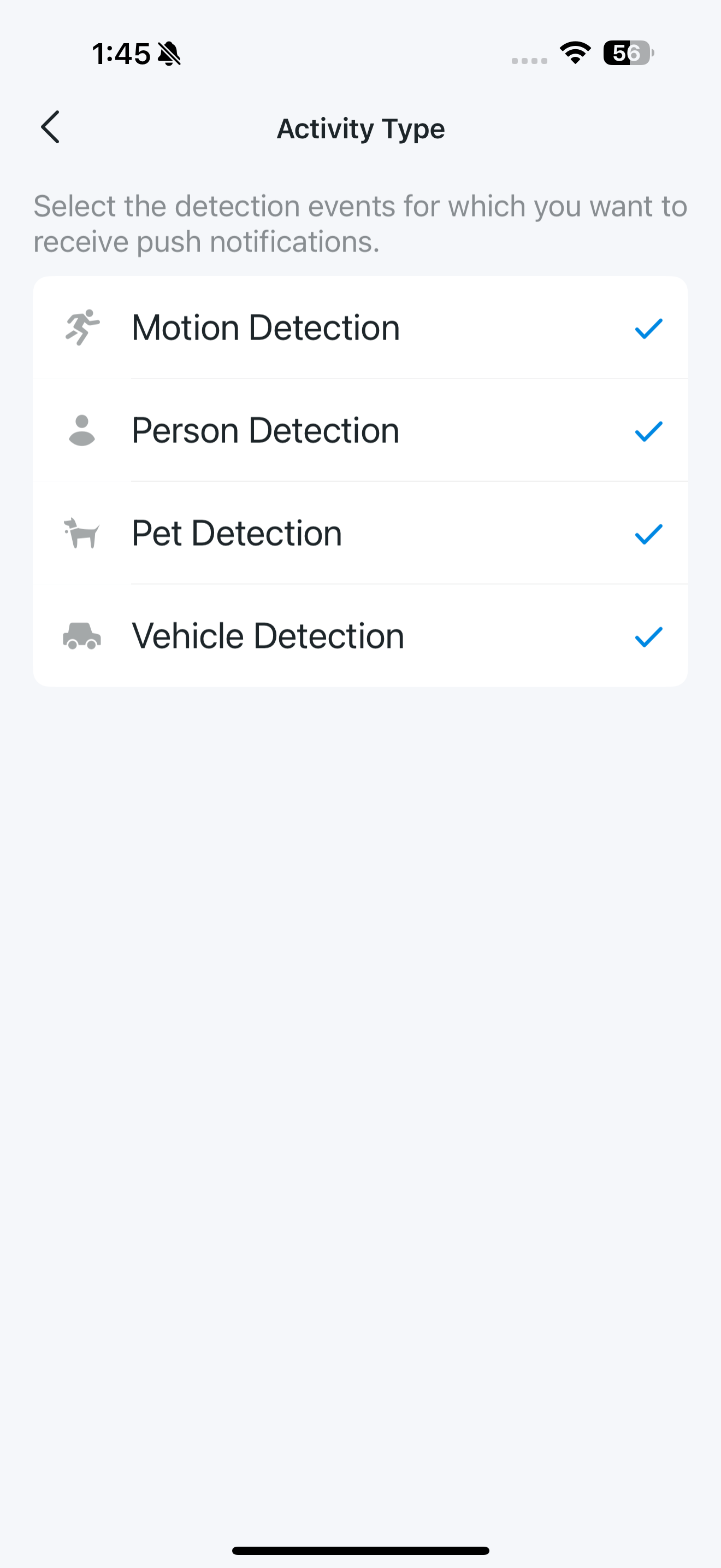 Activity Type page in the app