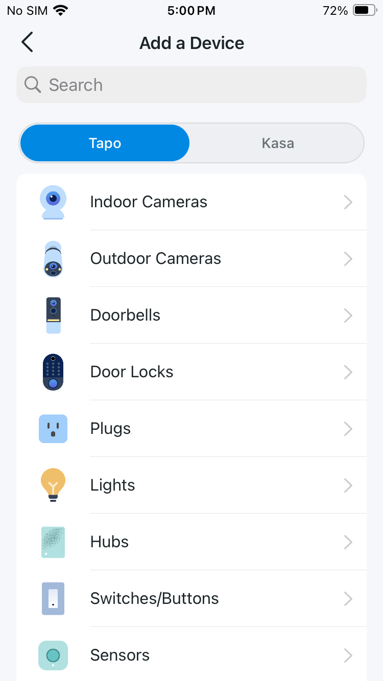 Add device page in the app