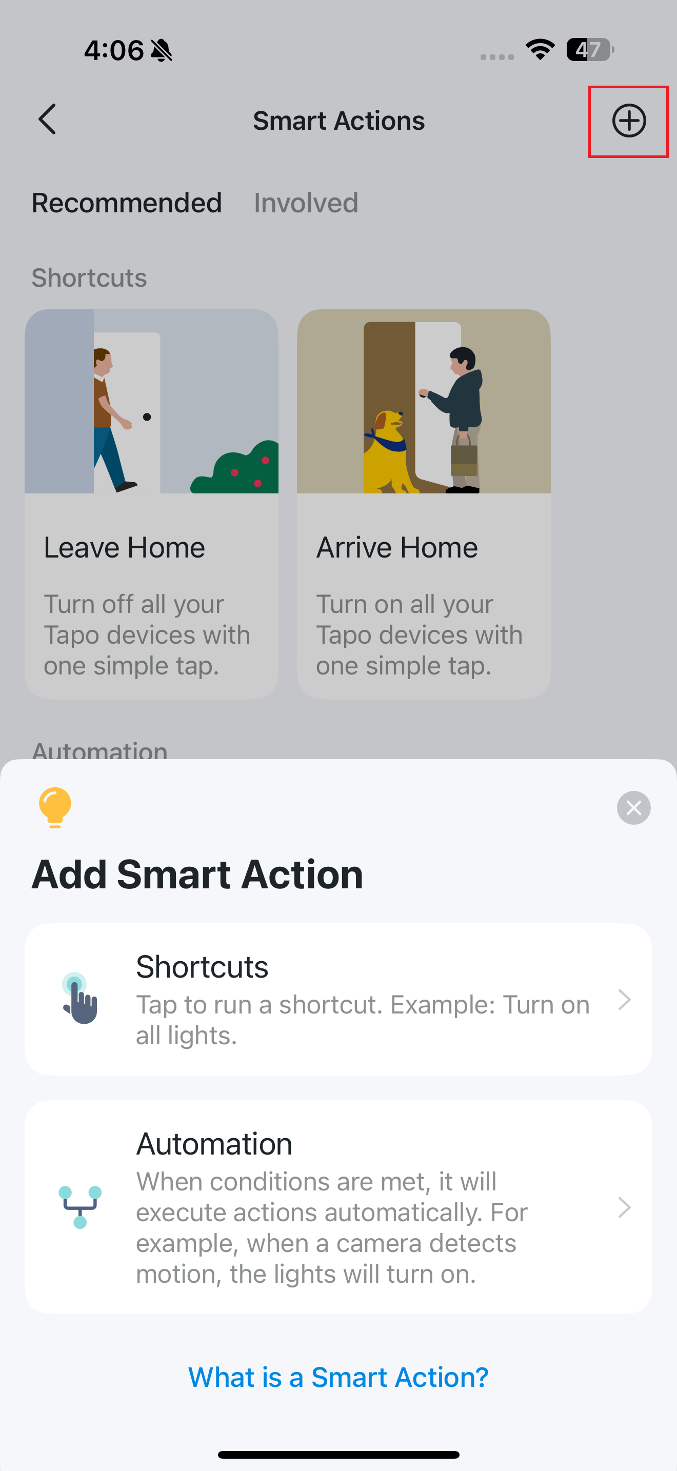 Add Smart Actions page in the app
