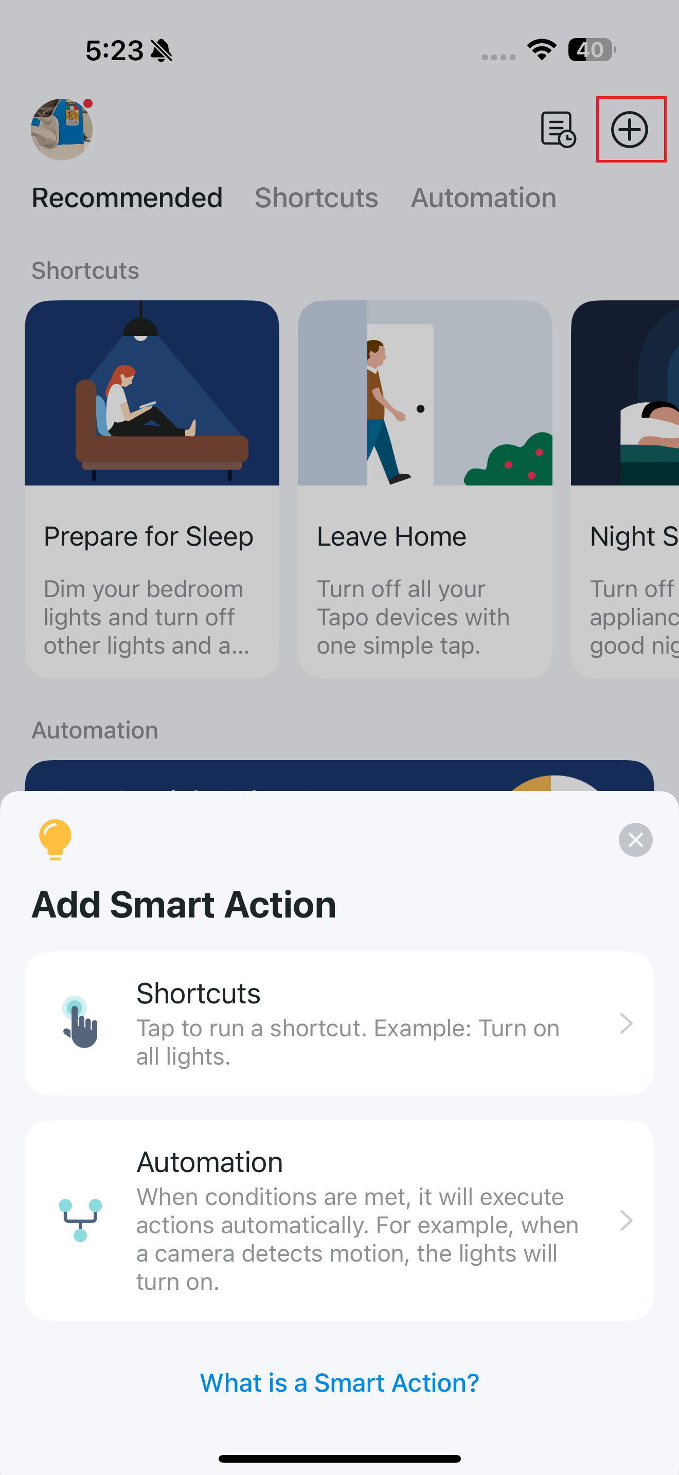 Add Smart Actions button