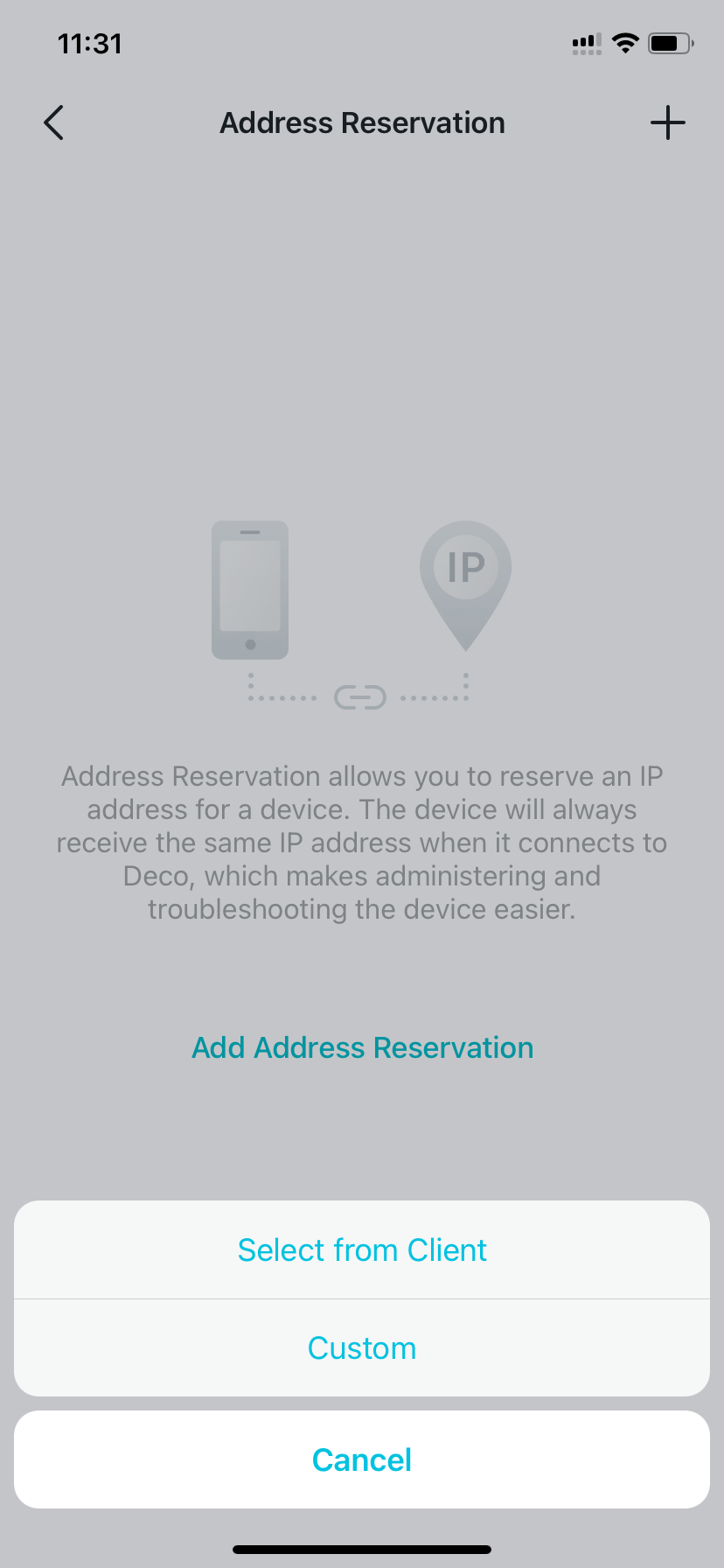 Address Reservation settings page