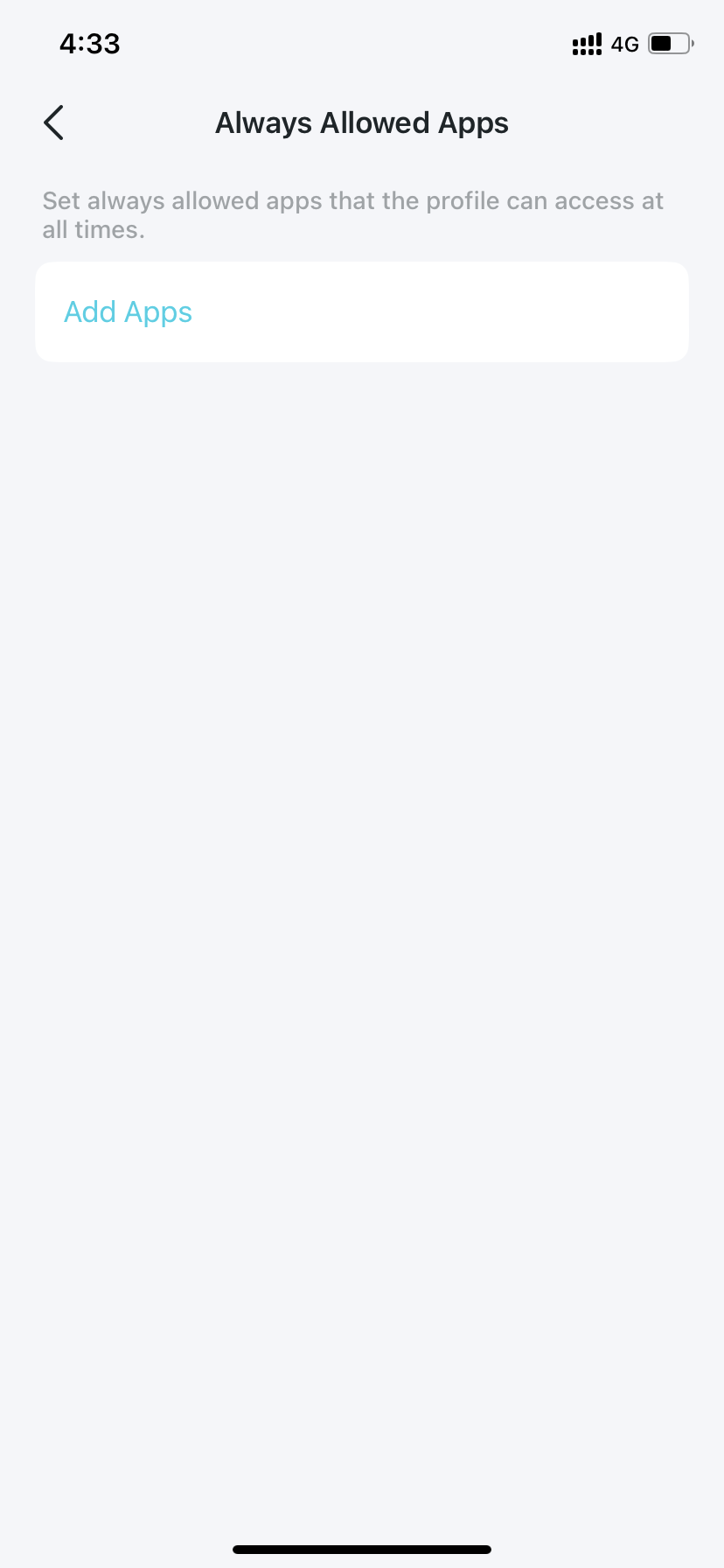 Locate the Add Apps button on Always Allowed Apps page